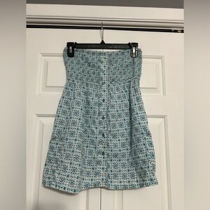 Vintage Y2K Teal and White Strapless Button Front Ruched Top Size Medium